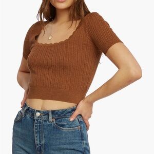 Elegant Brown Scallop-Trim Crop Top